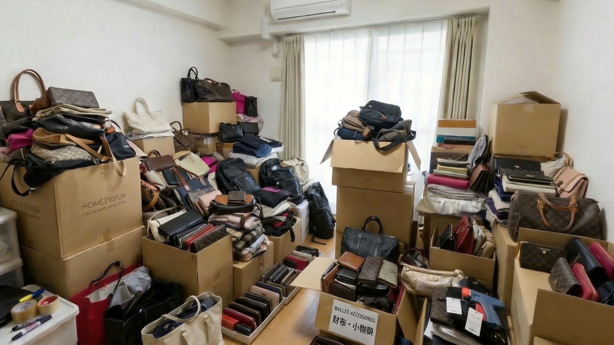 在庫で埋まった部屋の様子
